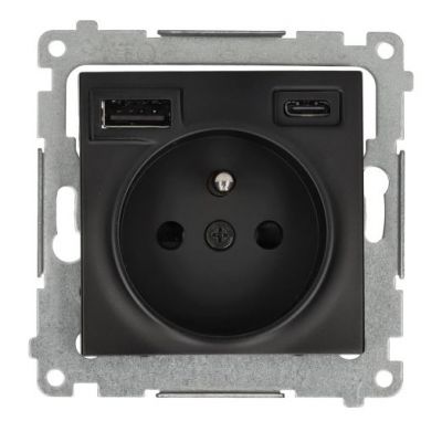 SIMON 54 Gniazdo z ładowarką USB C+A 2,1A 16A czarny mat DGZ1ZUSB2CA.01/49 (DGZ1ZUSB2CA.01/49)